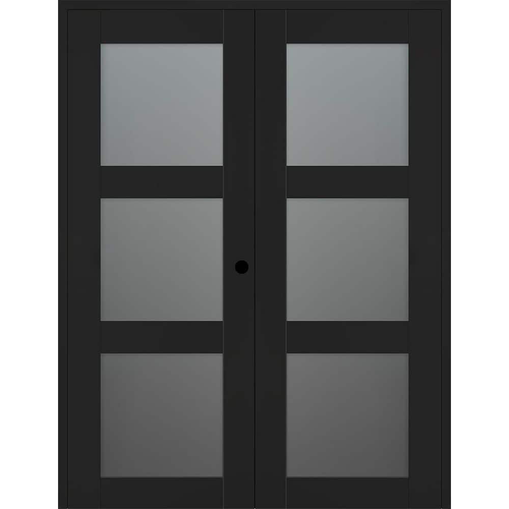 Avon 3 Lite N 48 in. x 80 in. Left Active 3-Lite Frosted Glass Black Matte Wood Composite Double Prehung French Door price history on PriceWatchPro