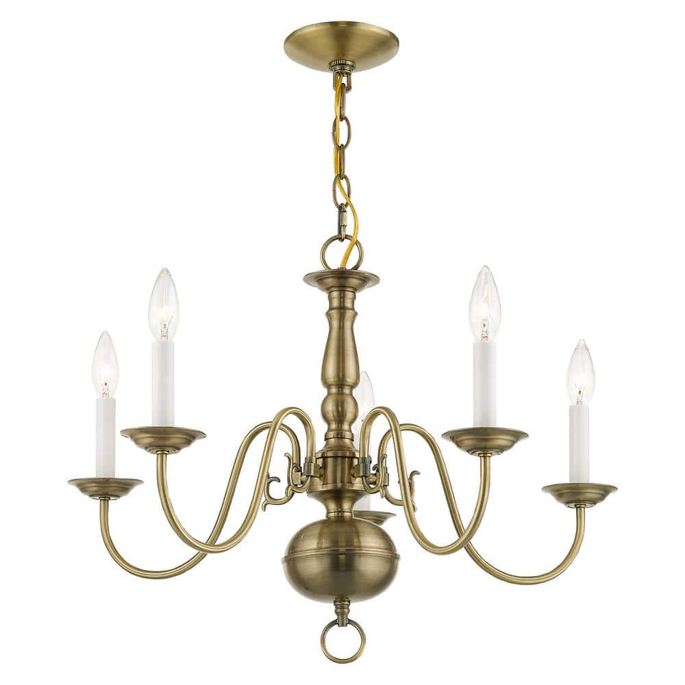 Antique Brass 5-Light Traditional Colonial Chandelier