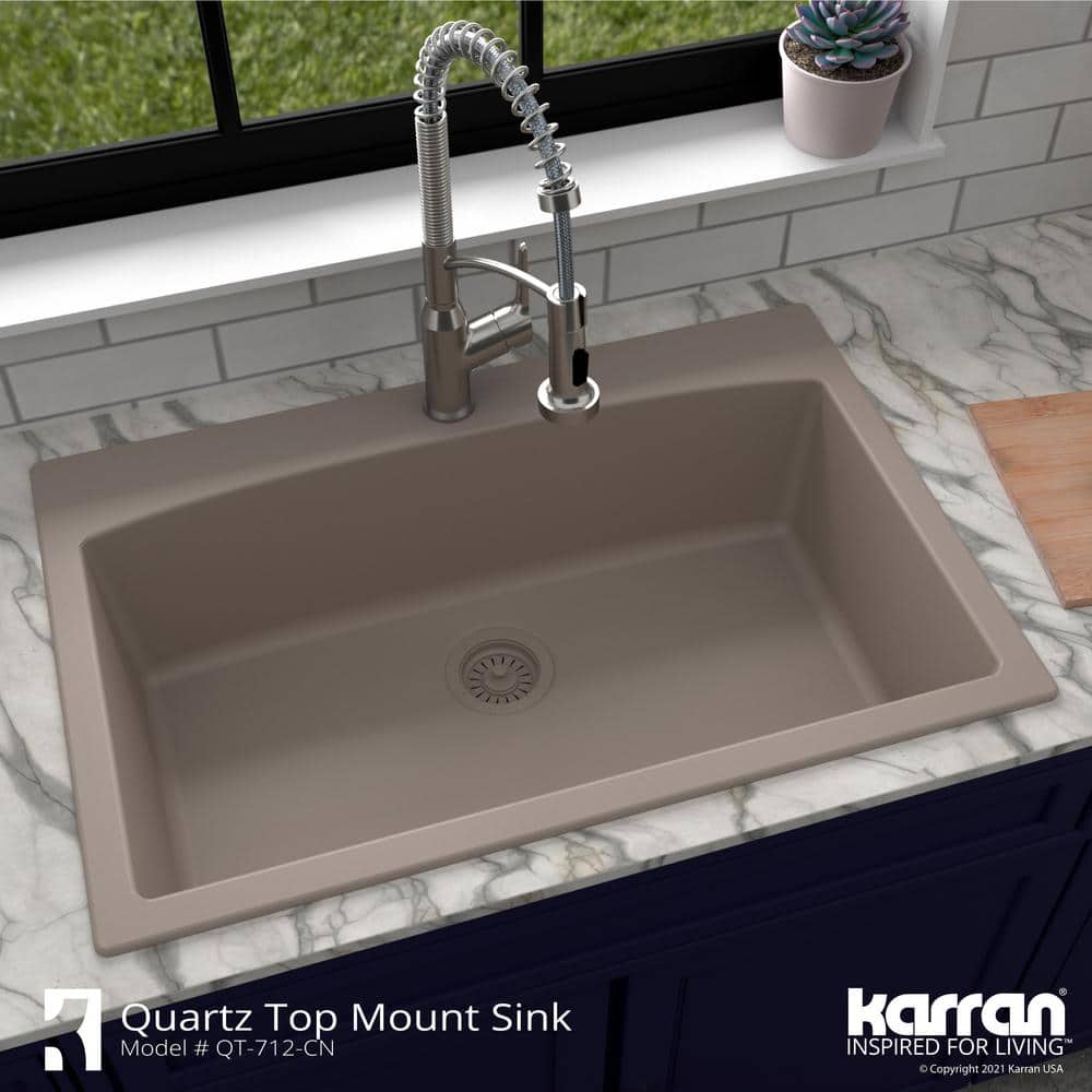 Concrete Quartz Composite Single Bowl Kitchen Sink, 33'' x 22''