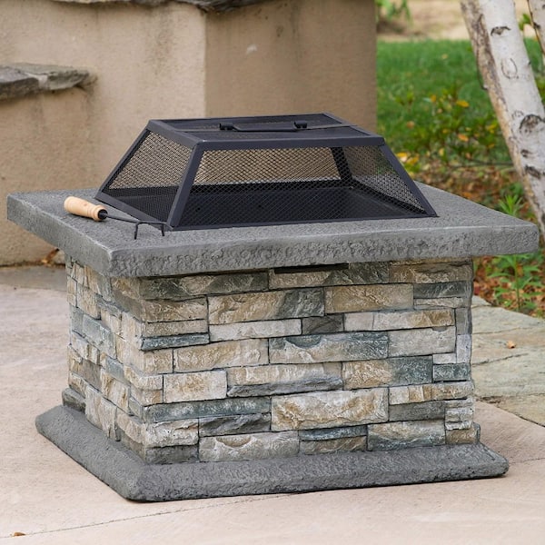 29 in. Stone Gray Square Wood Outdoor Fire Pit