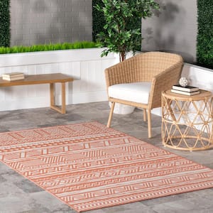 Abbey Tribal Striped Coral 4 ft. x 6 ft. Indoor/Outdoor Area Rug