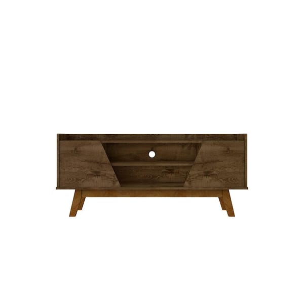 Manhattan Comfort Marcus Rustic Brown Mid-Century Modern TV Stand Fits TVs Up to 55 in. with Solid Wood Legs