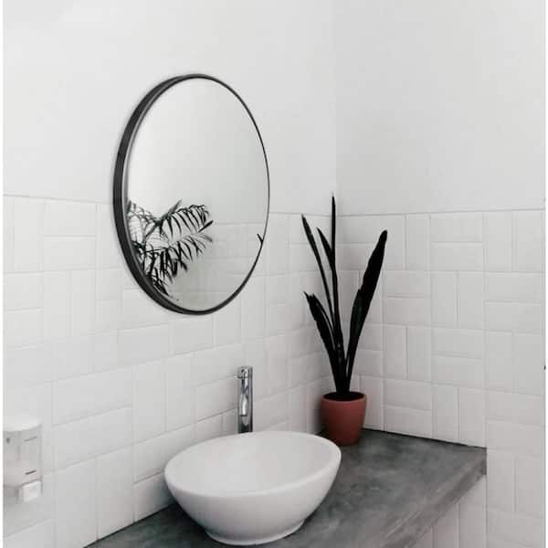 Vera 28 in. x 28 in. Modern Round Framed Matte Black Wall Mount Vanity Mirror