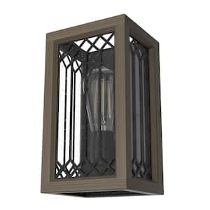 Chevron 1-Light Rustic Iron Wall Sconce with Clear Seeded Glass Shade