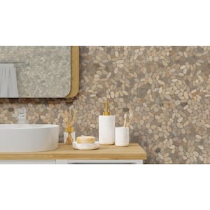 Sliced Pebble Truffle 11.81 in. x 11.81 in. Textured Marble Look Floor and Wall Tile (9.7 sq. ft./Case)