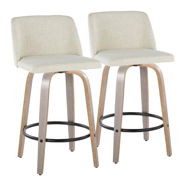 Lumisource Toriano 25.5 in. Cream Fabric, Light Grey Wood and Black Metal Fixed-Height Counter Stool (Set of 2)