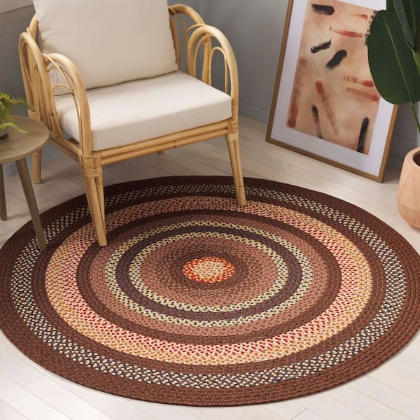 Braided Brown/Light Brown 3 ft. x 3 ft. Machine Washable Border Geometric Round Area Rug