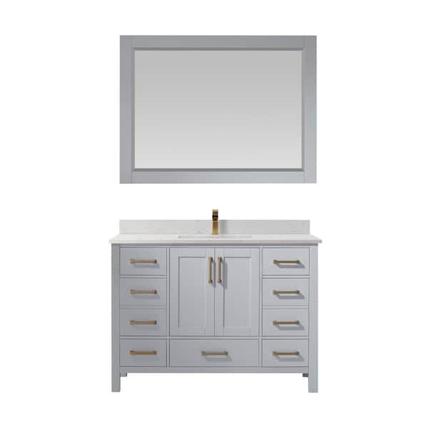 ROSWELL Shannon 48 in. Bath Vanity in Paris Grey with Composite Vanity Top in White with White Basin and Mirror