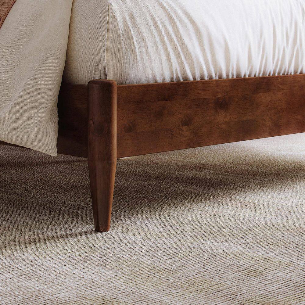 Walnut Full Solid Wood Platform Bed with Chevron Headboard