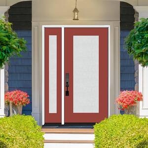 Legacy 51 in. x 80 in. Full Lite Rain Glass RHIS Primed Morocco Red Finish Fiberglass Prehung Front Door with 12 in. SL