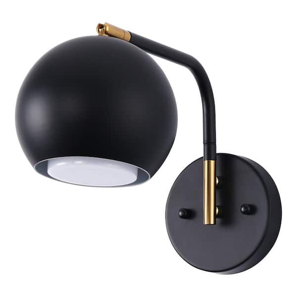 Emeritpro 6 in. 1-Light Black and Gold Metal Dome LED Wall Sconce with Adjustable Angle for Hallways, Kitchens, and Living Rooms
