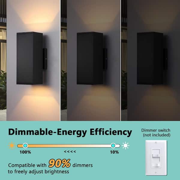 GCGAFUL 10.63 in. 2-Light Matte Black Hardwired Rectangle Outdoor