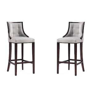 Fifth Avenue 31.5 in. Light Grey Beech Wood Barstool with Faux Leather Upholstered Seat (Set of 2)