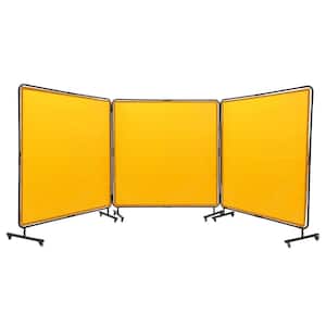 Welding Screen with Frame 6 ft. x 6 ft. 3-Panel Welding Curtain Screens on 12-Swivel Wheels 6-Lockable Yellow Moveable
