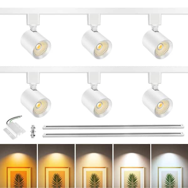 6.6 ft. 6-Light White Integrated LED Ceiling Mounted Hardwired H-Type Track Lighting Kit With 800LM Cylinder Swivel Head