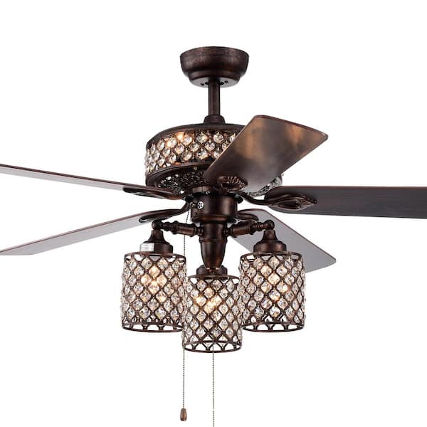 Warehouse of Tiffany 52 in. Indoor Pristil Aged Bronze Finish Pull Chain Ceiling Fan with Light Kit