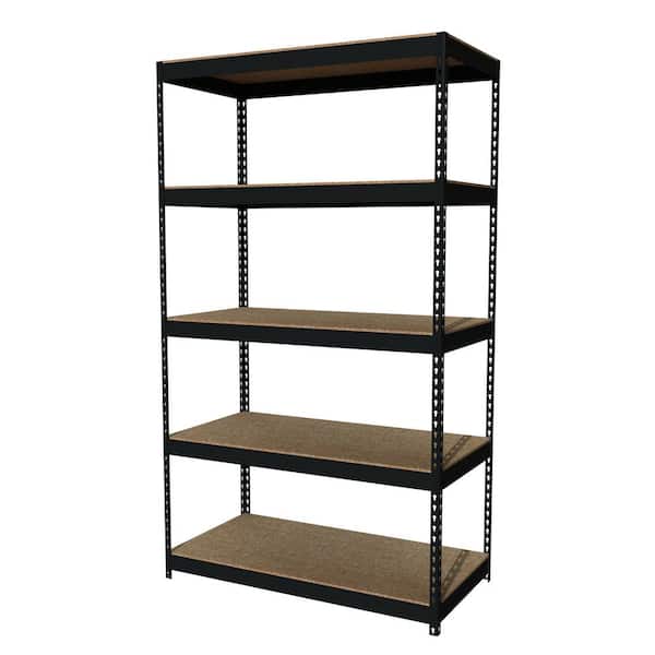 Riveted Garage Storage Shelving Unit, 5-Shelf Steel Black Unit 48 in. W x 84 in. H x 24 in. D