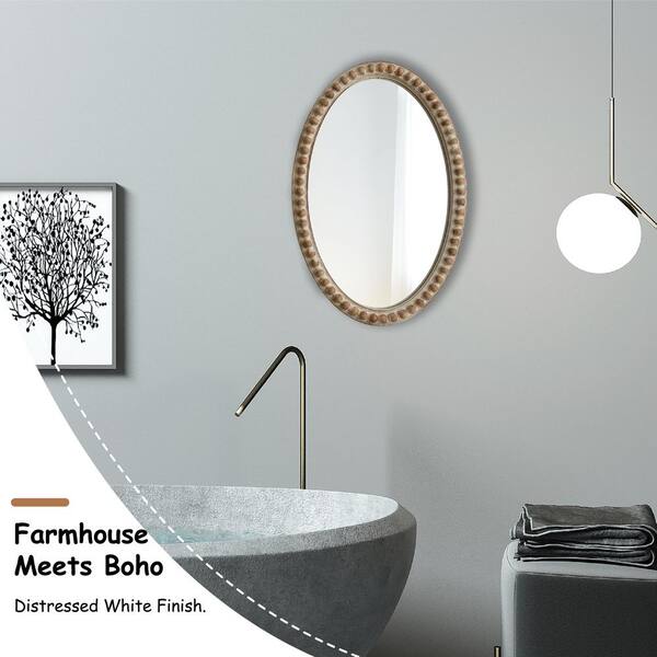 FUIN 20 in. W x 30 in. H Distressed Brown Oval Wood Frame