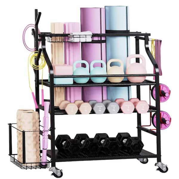 Yoga Mat Storage Rack w/Wheels, Home Gym Storage Rack for Dumbbells  Kettlebells
