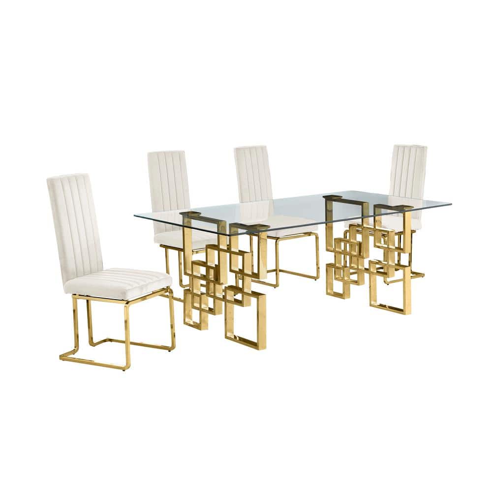 Best Quality Furniture Dominga 5Piece Rectangular Glass Top With Gold