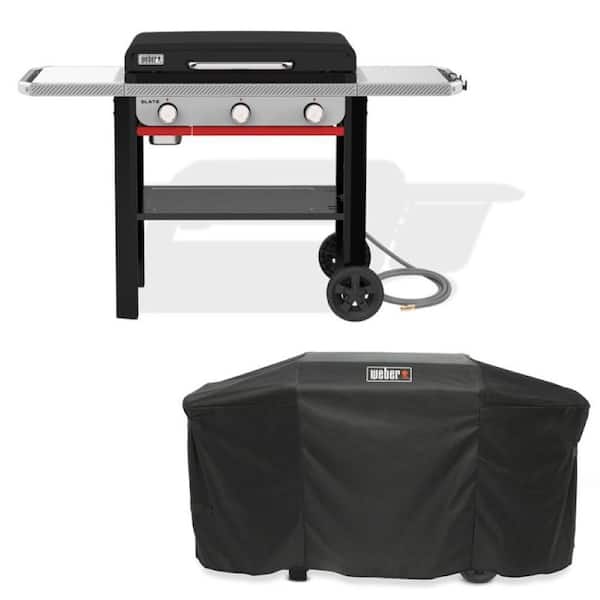 Slate Griddle 3-Burner Natural Gas 28 in. Rust-Resistant Flat Top Grill in Black with Grill Cover