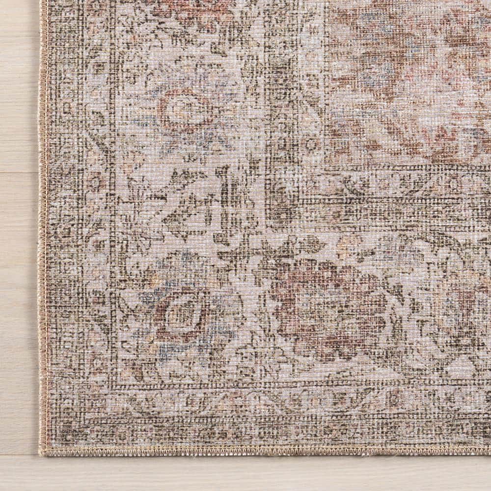 Glenette Rust Rectangular Synthetic Vintage Medallion Area Rug, 5' x 8'