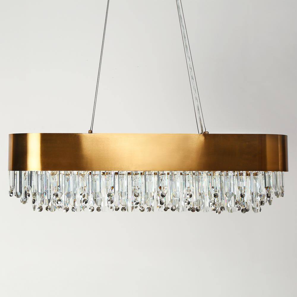 Elegant Brass and Crystal 10-Light Rectangular Chandelier