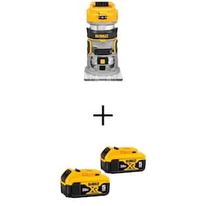 20V MAX XR Lithium-Ion Cordless Brushless Fixed Base Compact Router with (2) 20V MAX XR Premium 5.0 Ah Battery Packs