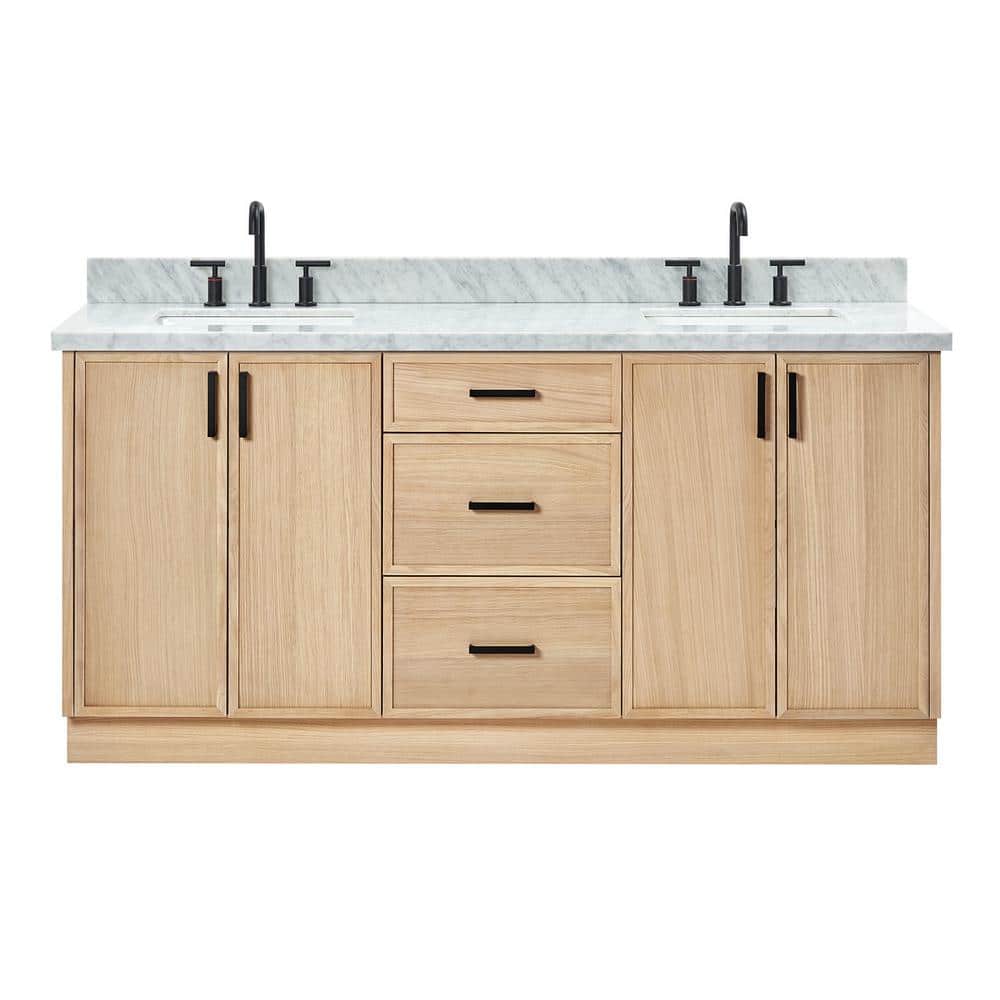 Kelly 73" White Oak Double Sink Vanity with Marble Top