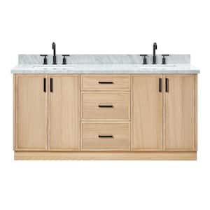 Kelly 73 in. W x 22 in. D x 36 in. H Double Sink Bath Vanity in White Oak with Italian Carrara White Marble Top