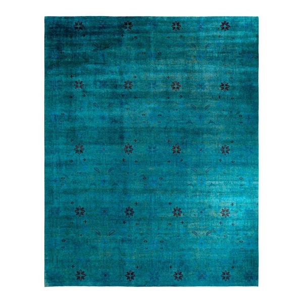 Overdyed Blue 12 ft. x 15 ft. Solid Wool Indoor Area Rug