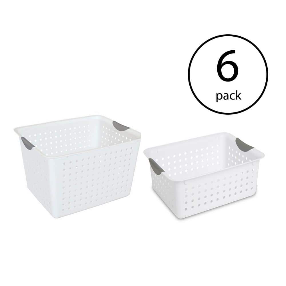 Deep and Medium Ultra Plastic Storage Bin Organizer Basket Pair (6-Pack)