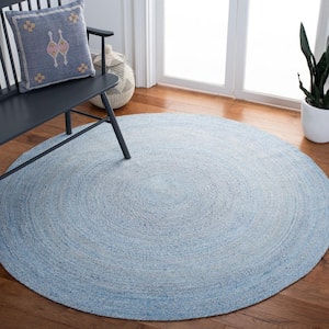 Cape Cod Blue Doormat 3 ft. x 3 ft. Braided Solid Color Round Area Rug