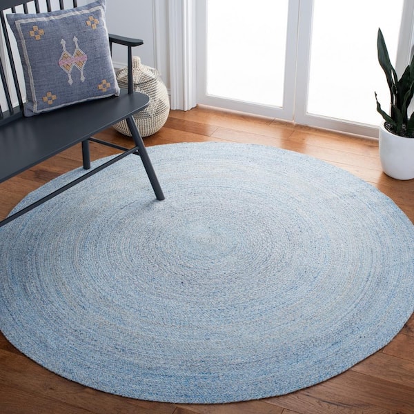 Cape Cod Blue Doormat 3 ft. x 3 ft. Braided Solid Color Round Area Rug