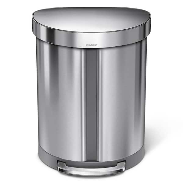 simplehuman 14.5 Gal. Dual Compartment Semi-Round Step Brushed Stainless Steel Trash Can