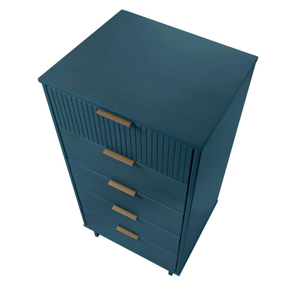 Midnight Blue Vertical 5-Drawer Dresser with Soft Close