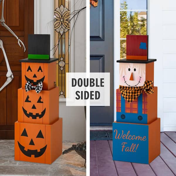 36 in. H Double Sided Wooden Porch Decor Halloween and Fall