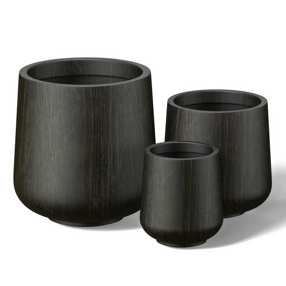 8.5 in. 12 in. 15.5 in. Bronzed Black Concrete Round Planter / Pot with Drainage Holes (Set of 3) price history on PriceWatchPro