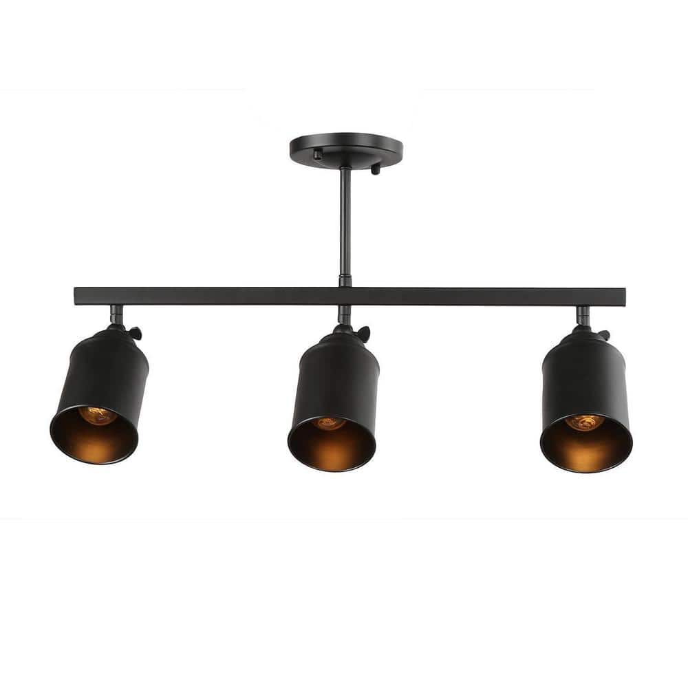 1.875 ft. 3-Light Matt Black Farmhouse Track Lighting Kit with Cylinder Hea