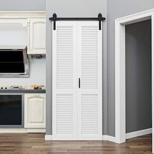 36 in. x 84 in. Solid Core Composite MDF White Finished Louver Closet Bi-Fold Door Sliding Barn Door with Hardware Kit