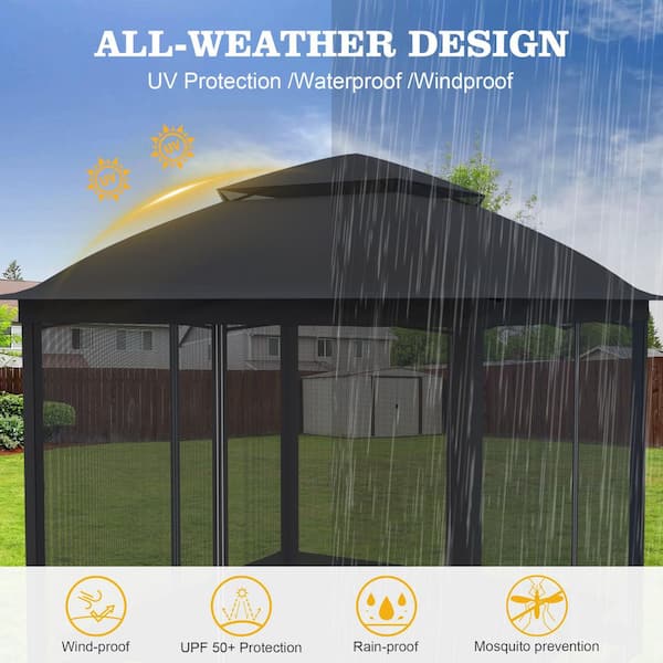 11 ft. x 11 ft. Outdoor Pop Up Canopy Tent with Mosquito Netting and Storage Bag, Black