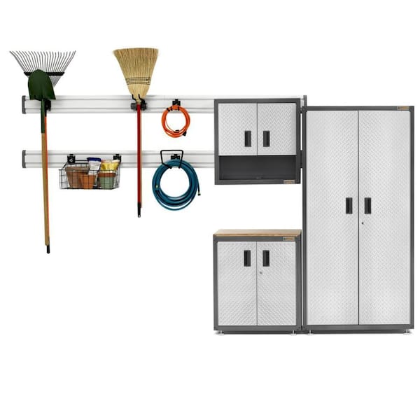 Ready-to-Assemble 72 in. H x 64 in. W x 18 in. D Steel Garage Cabinet Set in Silver Tread Plate (9-Pieces)