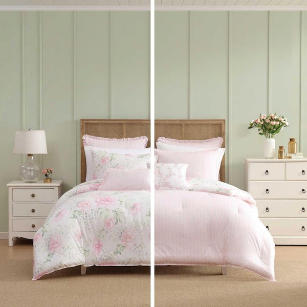 Laura Ashley Serenity Roses Reversible 7-Piece Light Pink Cotton