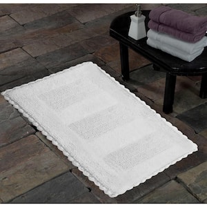 Cotton 34 in. x 21 in White Reversible Hand Crocheted Lace Border Machine Washable SPA Bath Rug