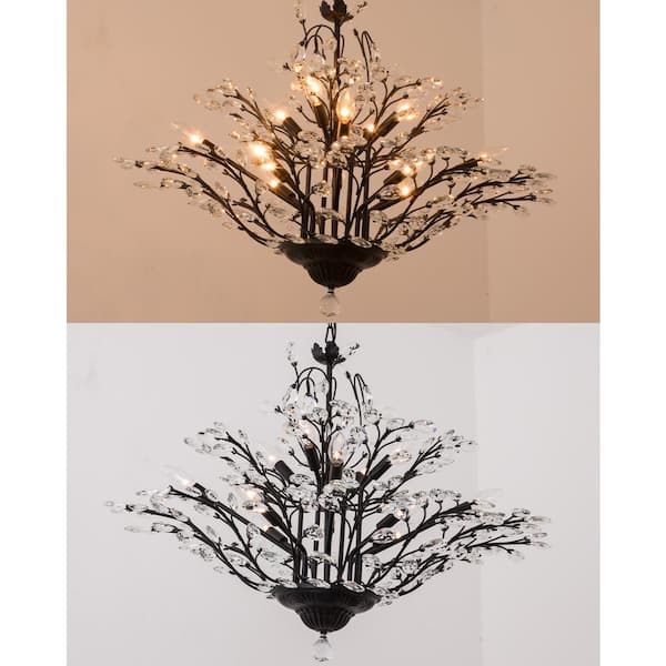Maxax 12-Light 33 in. Black Crystal Modern Tiered Dimmable