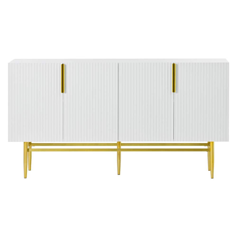 60 in. W x 15.2 in. D x 30.9 in. H White Linen Cabinet with 4-Door, Gold Me