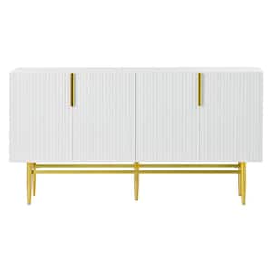 60 in. W x 15.2 in. D x 30.9 in. H White Linen Cabinet with 4-Door, Gold Metal Handle