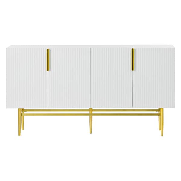 Unbranded 60 in. W x 15.2 in. D x 30.9 in. H White Linen Cabinet with 4-Door, Gold Metal Handle