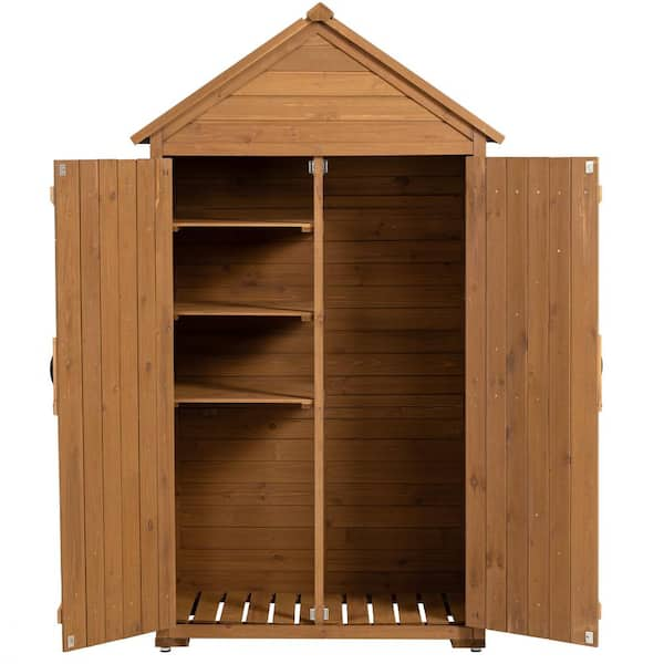 Wooden Garden Shed 3-tier Patio Storage Cabinet Outdoor Organizer Wooden Lockers with Fir Wood - Brown