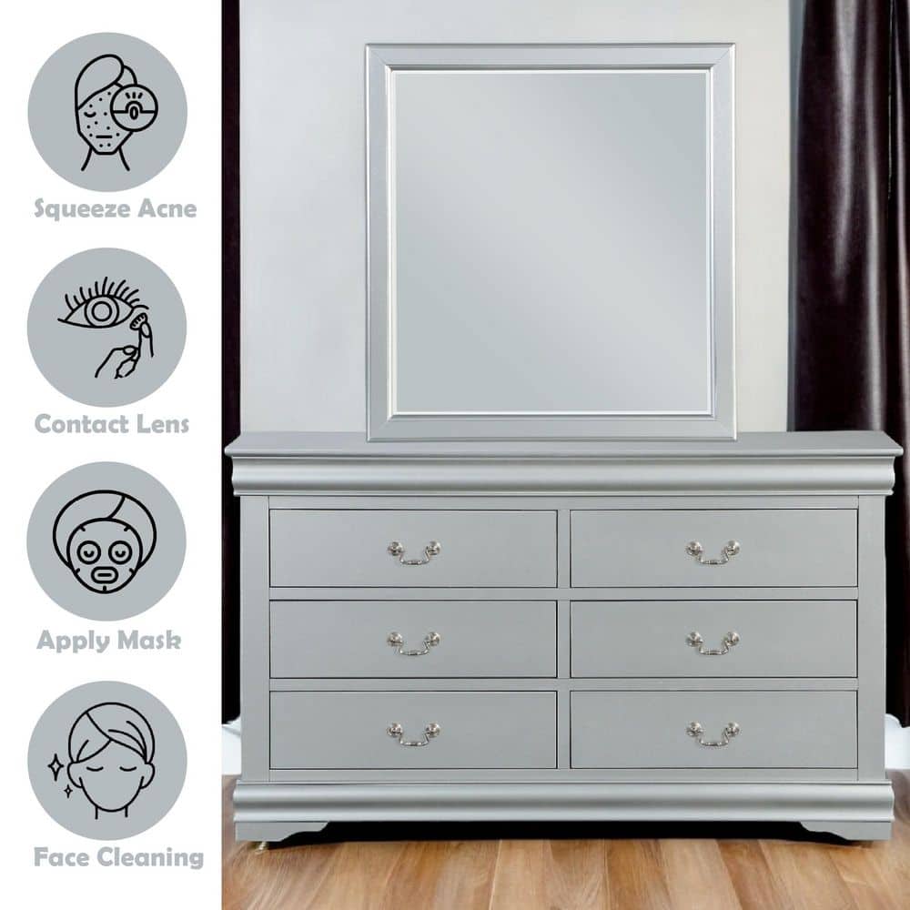 Elegant Platinum Finish Louis Philippe III Full-Length Dresser Mirror